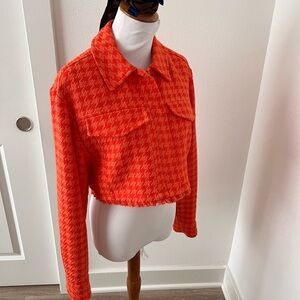 Zara Vibrant Orange Houndstooth Blazer